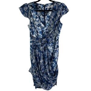 Guess Dress Women's Size 6 Blue Satin Sheath Chiffon Printed Vintage Y2K